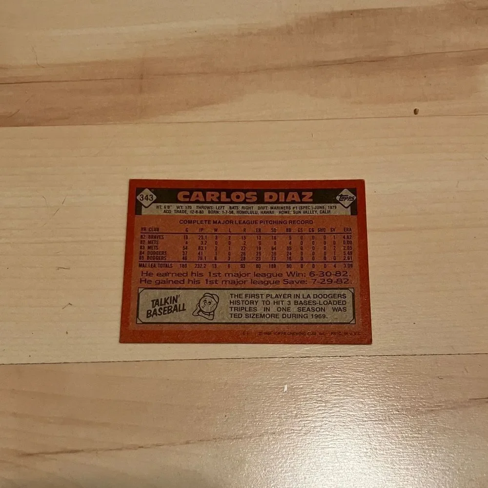 1986 Topps Baseball Card Trading Card